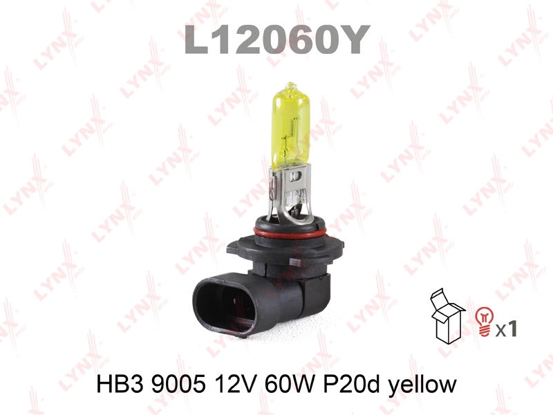 LYNXAUTO L12060Y Лампа HB3 12V 60W P20D YELLOW