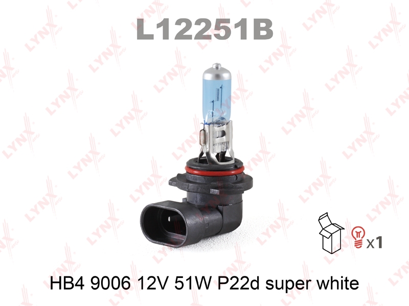 LYNXAUTO L12251B Лампа HB4 9006 12V 51W P22D SUPER WHITE