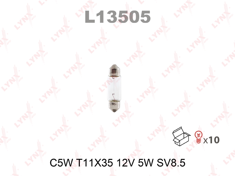 LYNXAUTO L13505 Лампа накаливания [C5W T11X35 12V 5W SV8.5]