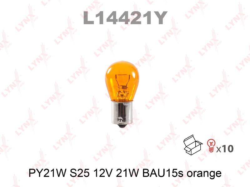 LYNXAUTO L14421Y Лампа накаливания [PY21W S25 12V 21W BAU15S ORANGE]