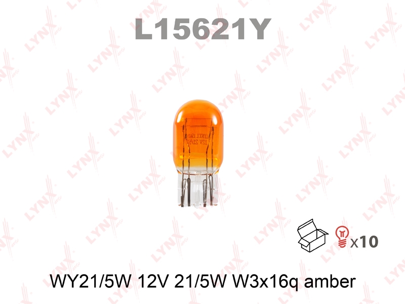 LYNXAUTO L15621Y Лампа накаливания WY21/5W T20 12V 21W W3X16D AMBER  L15621Y