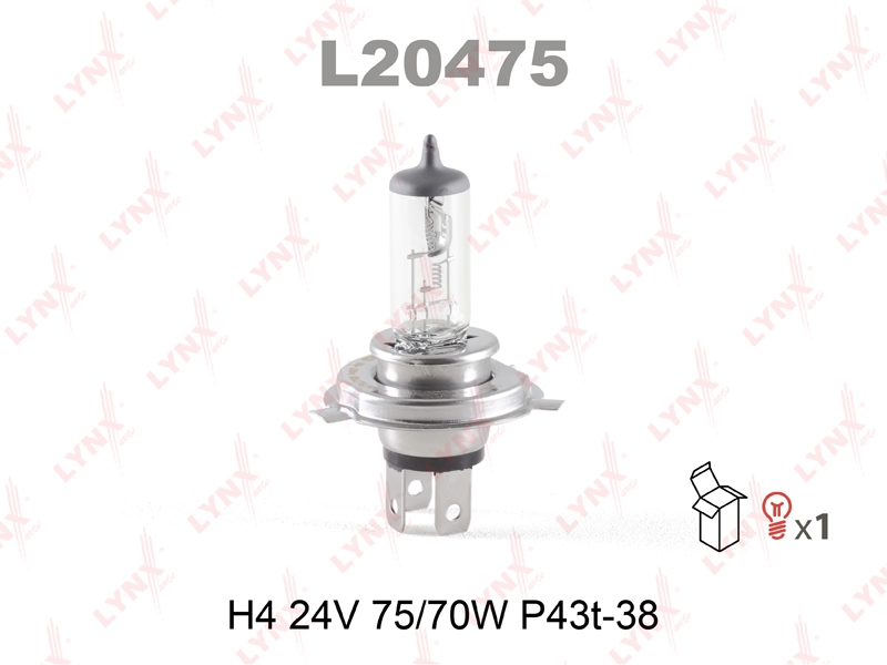 LYNXAUTO L20475 L20475 H4 24V75/70W P43T-38 Лампа LYNXauto