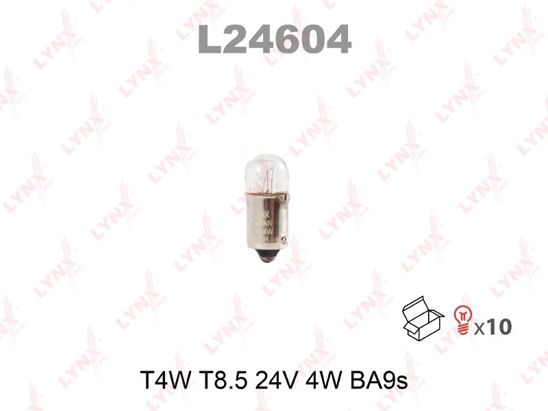 LYNXAUTO L24604 Лампа накаливания [T4W T8.5 24V 4W BA9S]