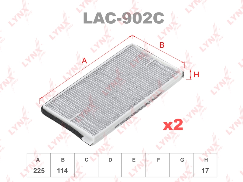 LYNXAUTO LAC902C Фильтр салонный угольный (комплект 2 шт.)