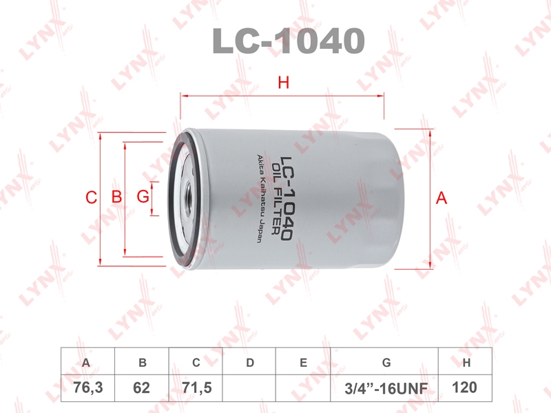 LYNXAUTO LC1040 Фильтр масляный HYUNDAI ACCENT 1.3/1.5/TUCSON/SANTA FE 2.0 CRDI