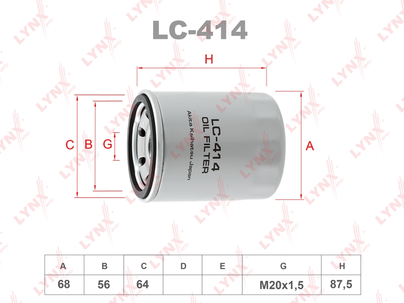 LYNXAUTO LC414 Фильтр масляный подходит для MITSUBISHI RVR/Carisma 1.6-1.8 95-06/Galant 2.0-2.5 00-04/Lancer 1.3-1.8D 03/Pajero 2.4 91-00  LC-414