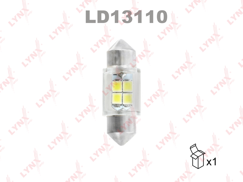 LYNXAUTO LD13110 Лампа светодиодная LED C10W T11x31 12V SV8,5-8 SMDx4 6800K