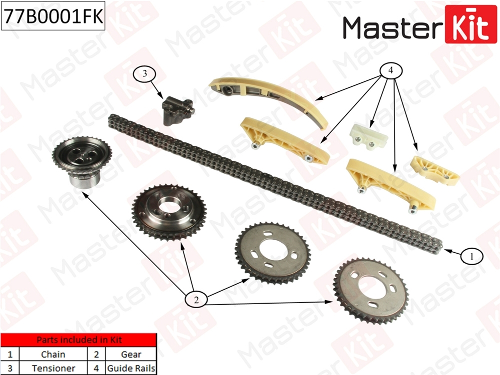 MASTERKIT 77B0001FK Комплект цепи ГРМ FORD Transit 2.4D D2FE Duratorq 00-06