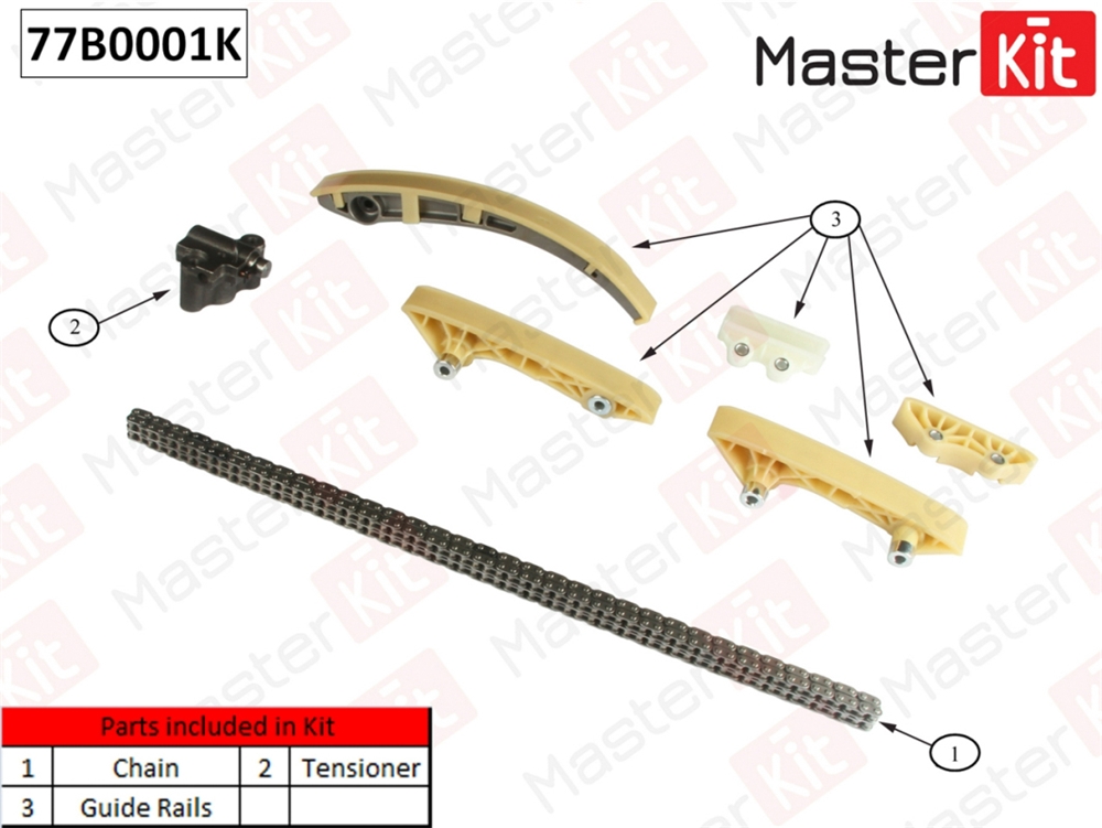 MASTERKIT 77B0001K Комплект цепи ГРМ FORD Transit 2.4D D2FE Duratorq 00-06 (без звездочек)
