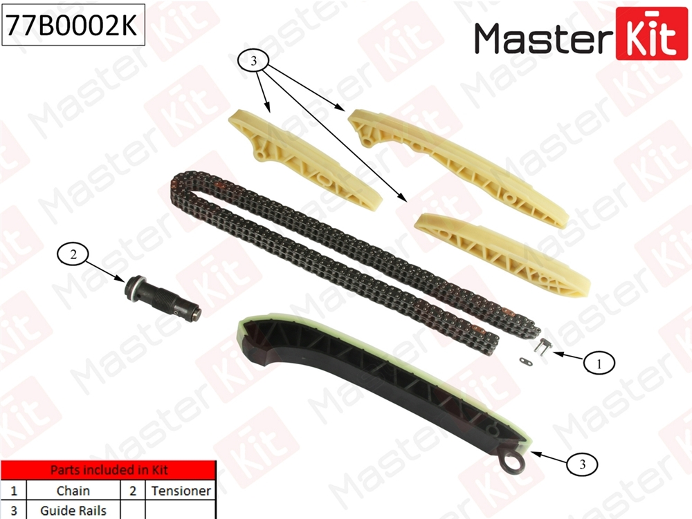 MASTERKIT 77B0002K Комплект цепи ГРМ Mercedes-Benz W211/221/164 OM272/273 06- (без звездочек)