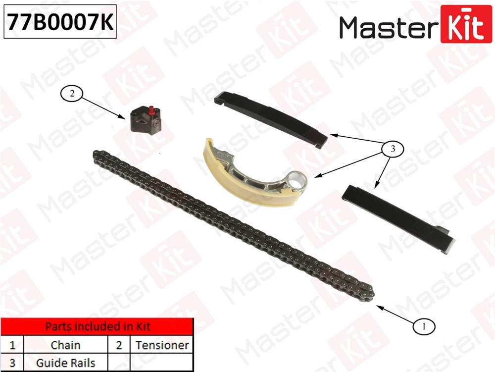 MASTERKIT 77B0007K Комплект цепи ГРМ NISSAN Pathfinder III 2.5 dCi YD25 05-(без звездочек)