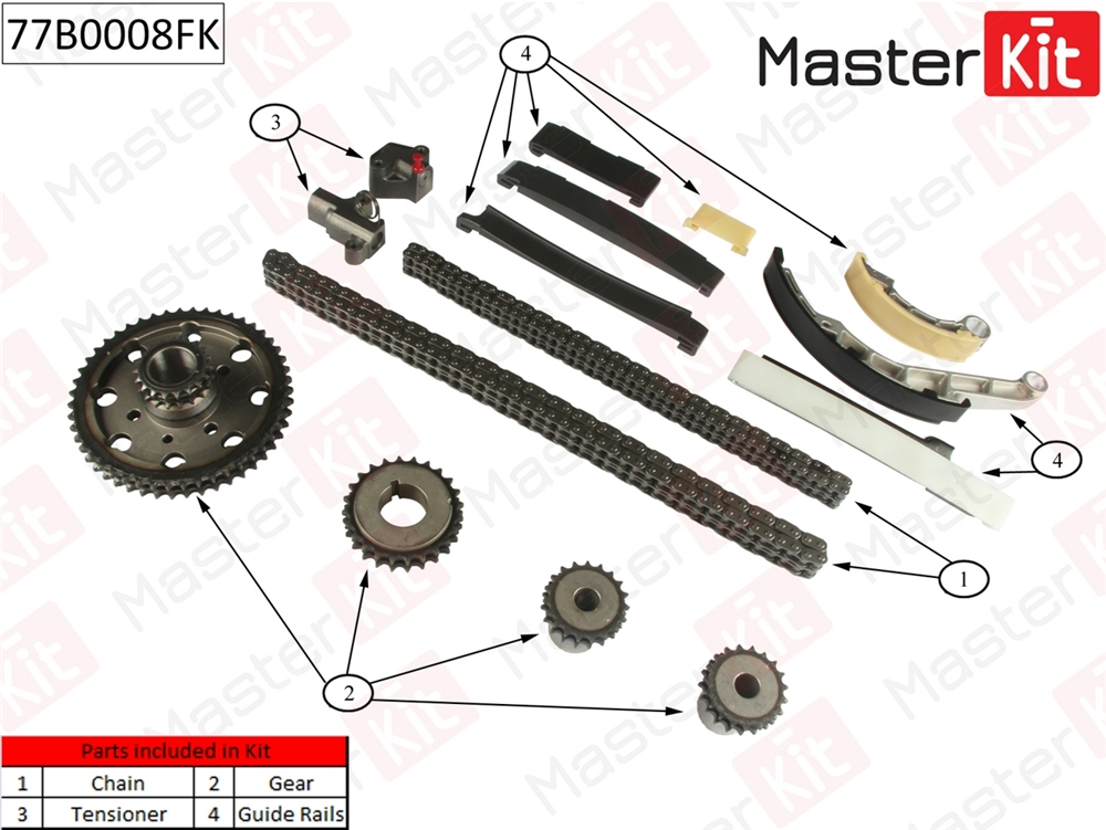 MASTERKIT 77B0008FK Комплект цепи ГРМ NISSAN ALMERA/X-TRAIL 2.2D-2.5D YD22DDT 00- co звездочками