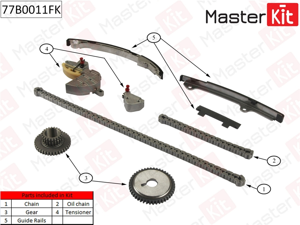 MASTERKIT 77B0011FK Комплект цепи ГРМ NISSAN Primera/X-Trail 2.0i-2.5i QR20/QR25DE 01 77B0011FK