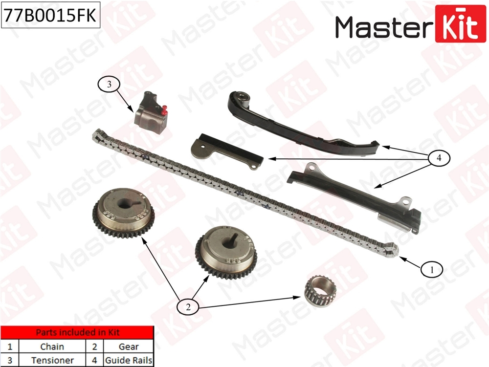 MASTERKIT 77B0015FK Комплект цепи ГРМ NISSAN Almera/Tino 1.5i-1.8i 16V QG15/QG18DE 00-