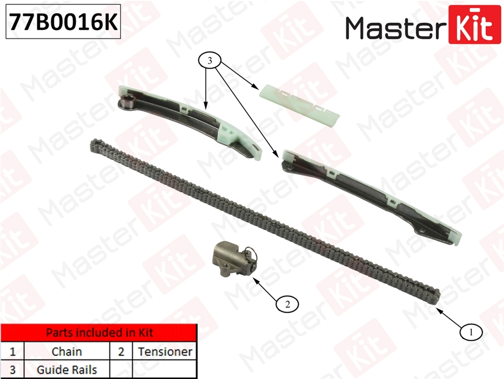 MASTERKIT 77B0016K Комплект цепи ГРМ NISSAN X-TRAIL/QASHQAI MR20DE 02-13 (без звездочек)