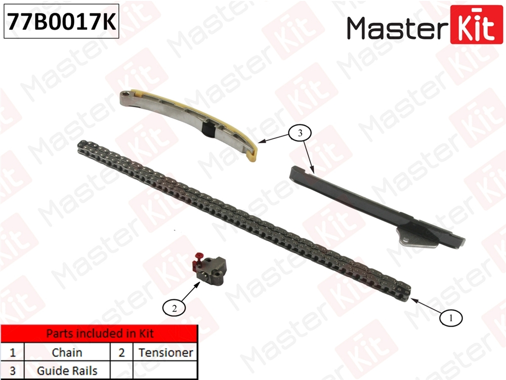 MASTERKIT 77B0017K Комплект цепи ГРМ TOYOTA AURIS/COROLLA/YARIS 1ND-TV 12- без звездочек