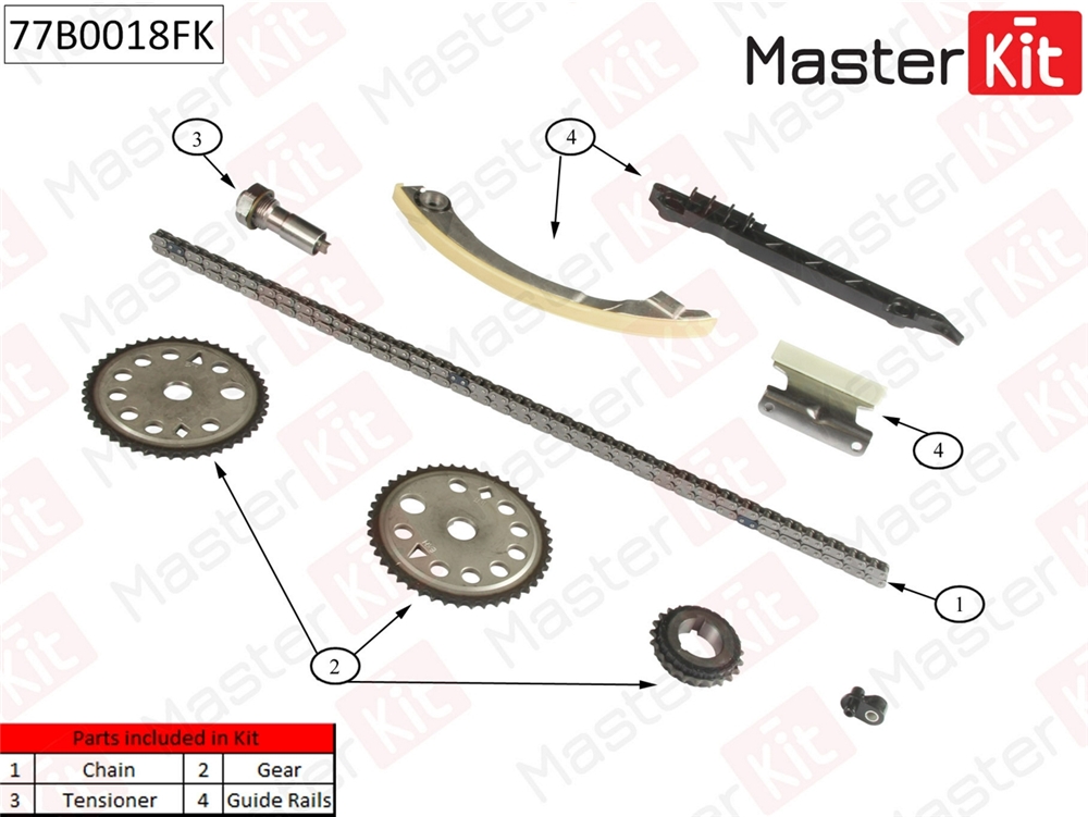 MASTERKIT 77B0018FK Комплект цепи ГРМ OPEL VECTRA C 2.2i 16V Z22SE 02- co звездочками