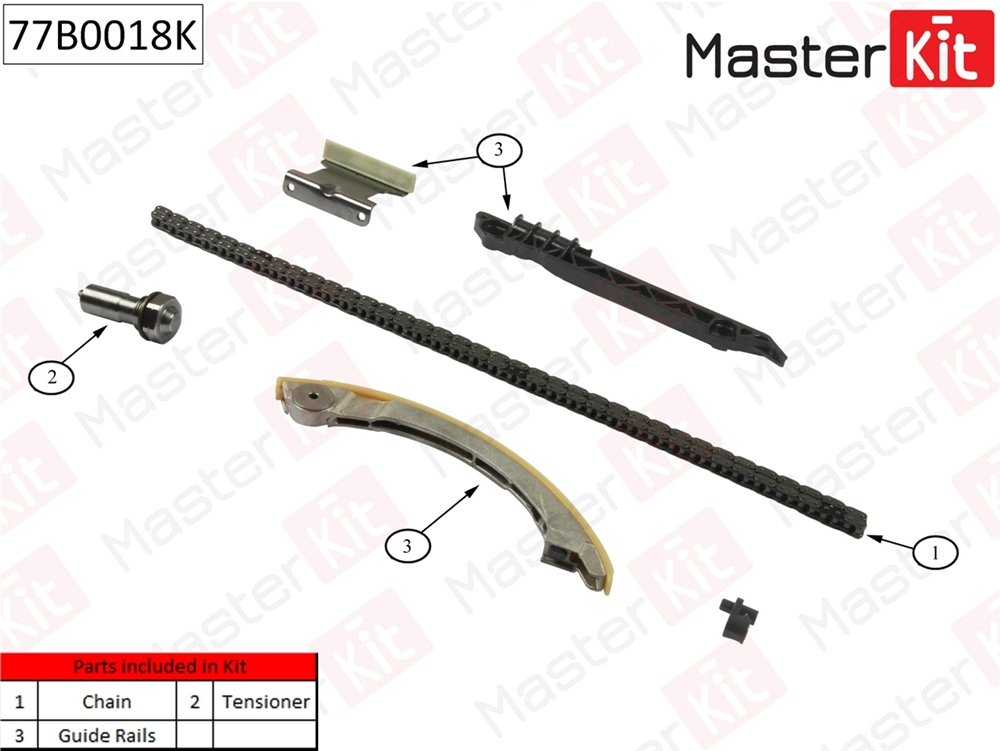 MASTERKIT 77B0018K Комплект цепи ГРМ OPEL VECTRA C 2.2i 16V Z22SE 02- без звездочек
