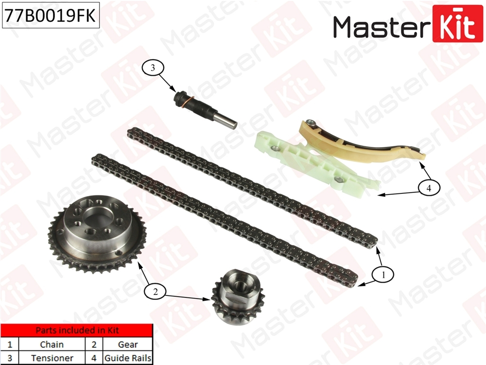 MASTERKIT 77B0019FK Комплект цепи ГРМ FORD TRANSIT CONNECT 1.8Di 06- co звездочками