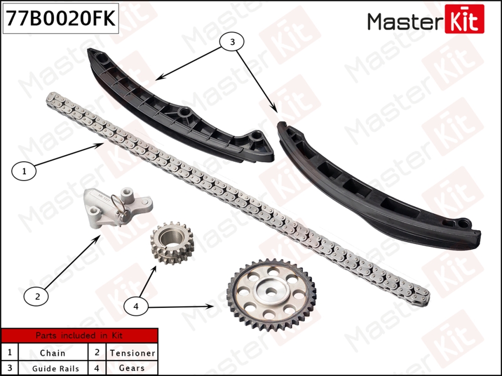 MASTERKIT 77B0020FK Комплект цепи ГРМ VAG GOLF V/VI 1.4 TSI BWK/CAVA 05-13 co звездочками