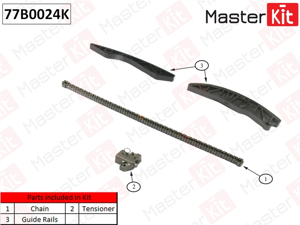 MASTERKIT 77B0024K Комплект цепи ГРМ (без звездочек) Hyundai/Kia SOLARIS/i30/Ceed/RIO G4FA/G4FC 1.4-1.6 09-16