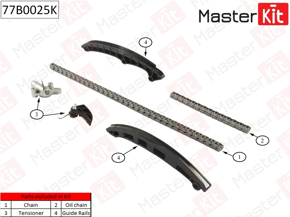 MASTERKIT 77B0025K Комплект цепи ГРМ AUDI.Volkswagen 1.4FSi-1.6FSi BAG/BLF/BLP 03-12 (без звездочки)