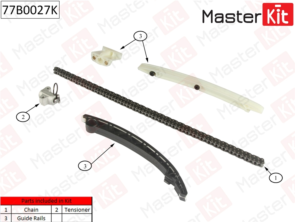 MASTERKIT 77B0027K Комплект цепи грм opel astra 1.0i-1.4i z10xe x12xe (без звездочек)