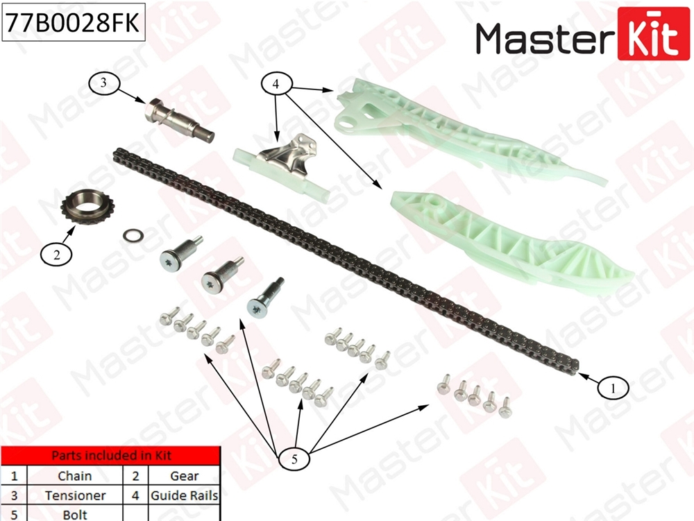MASTERKIT 77B0028FK Комплект цепи ГРМ CITROEN/PEUGEOT 1.4 16V/1.6 16V 07- co звездочками