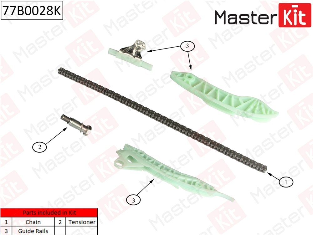 MASTERKIT 77B0028K Комплект цепи ГРМ CITROEN/PEUGEOT C3/C4/C5/8FN BMW F20/F30 N13B16A (без звездочки)