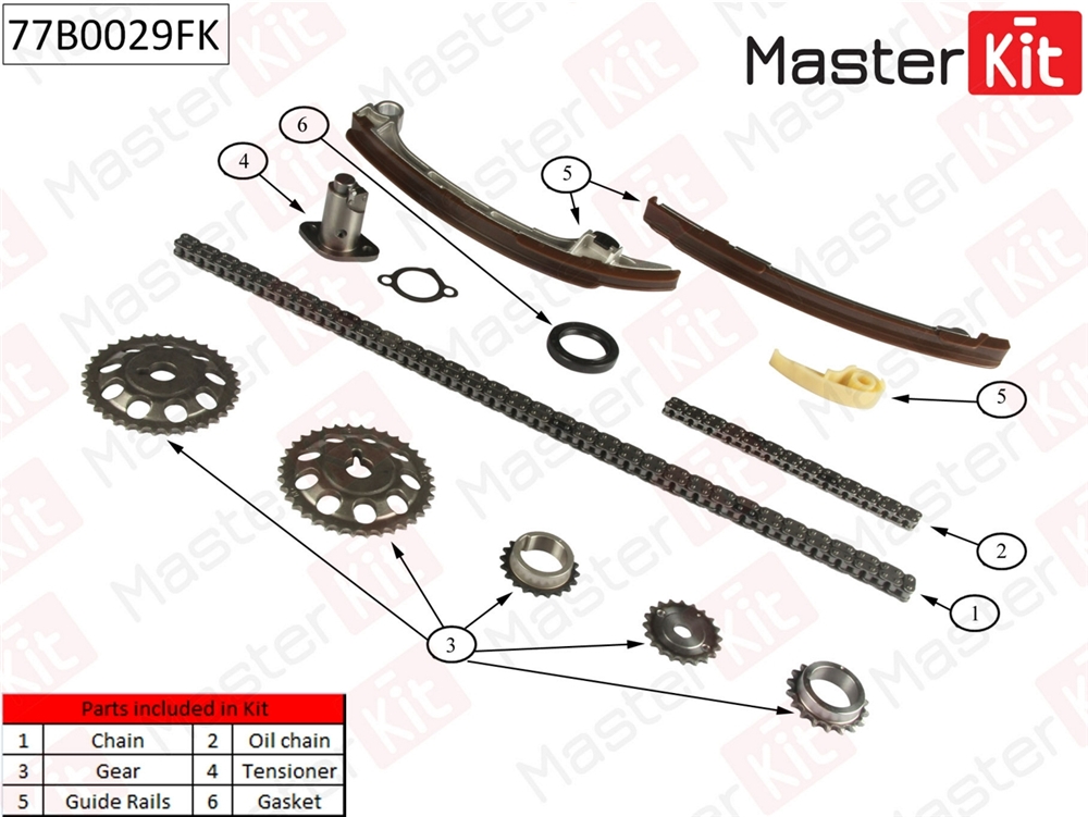 MASTERKIT 77B0029FK Комплект цепи ГРМ Toyota Avensis 2.0i/2.4i 16V 1AZFE/2AZFE 01-11