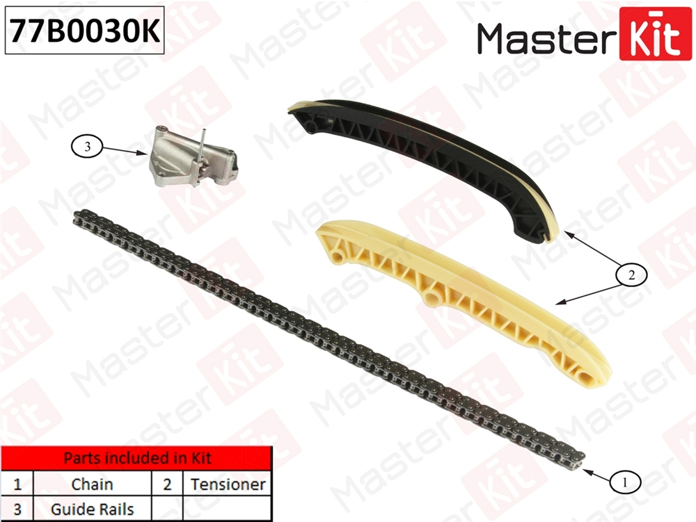 MASTERKIT 77B0030K Комплект цепи ГРМ SKODA Fabia/Volkswagen POLO 1.2 AWY/BMD/BBM 02-07 (без звездочек)