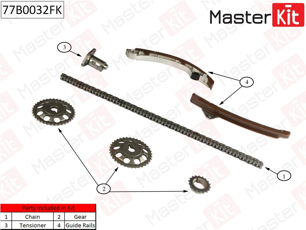 MASTERKIT 77B0032FK Комплект цепи ГРМ Toyota Corolla 1.4i-1.6i-1.8i 1ZZ-FE/3ZZ-FE/4ZZ-FE 00-