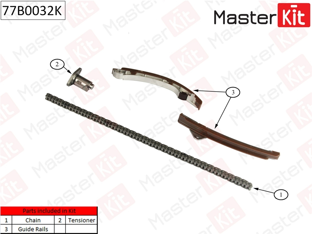 MASTERKIT 77B0032K Комплект цепи грм toyota corolla 1.4i-1.6i-1.8i 1zz-fe 3zz-fe 4zz-fe 00- (без звездочек)