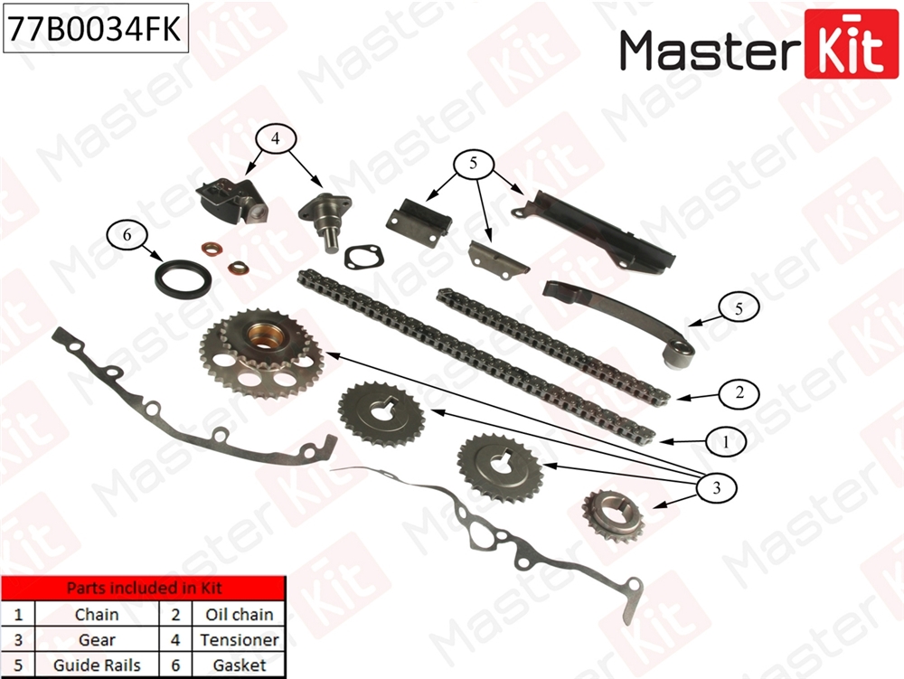 MASTERKIT 77B0034FK Комплект цепи ГРМ NISSAN Almera 1.6i GA14DE/GA16DE 95- 77B0034FK