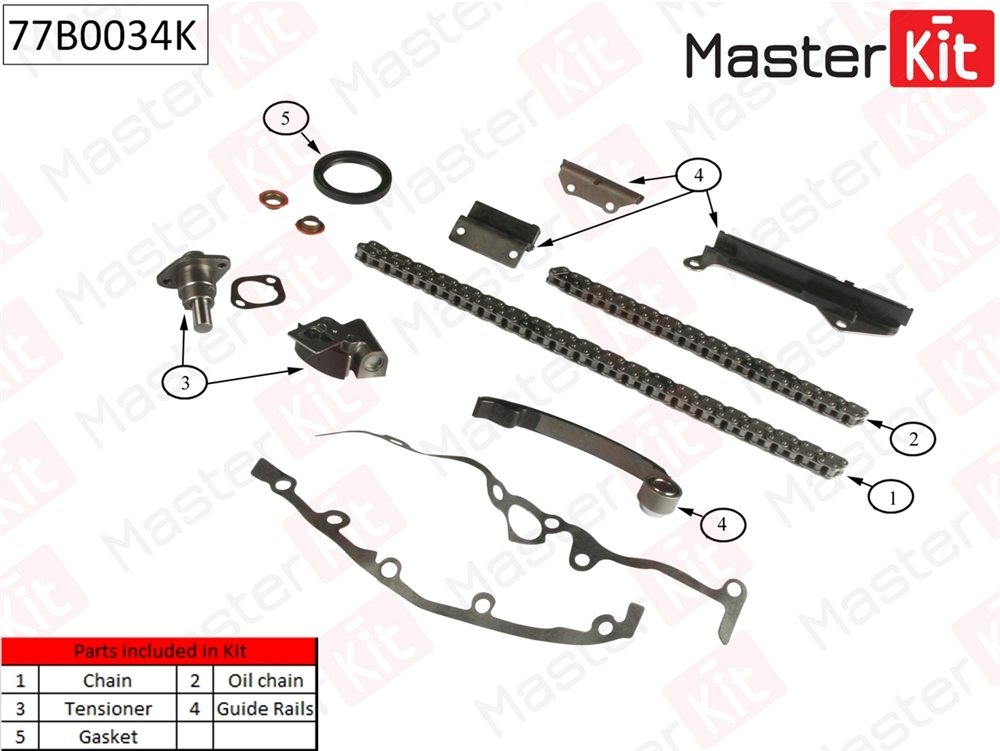 MASTERKIT 77B0034K Комплект цепи ГРМ NISSAN ALMERA 1.6i GA14DE/GA16DE 95- без звездочек