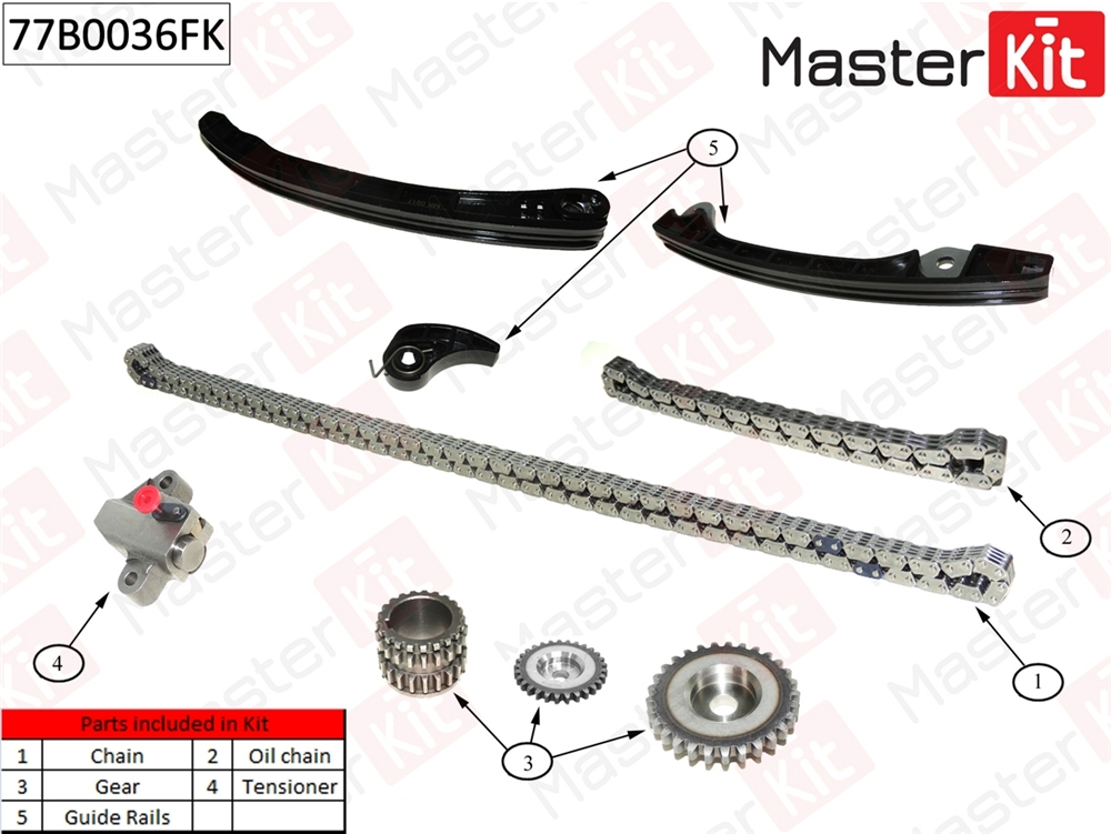 MASTERKIT 77B0036FK Комплект цепи грм nissan almera ii juke note qashqai +2 i tiida hr16de 05-