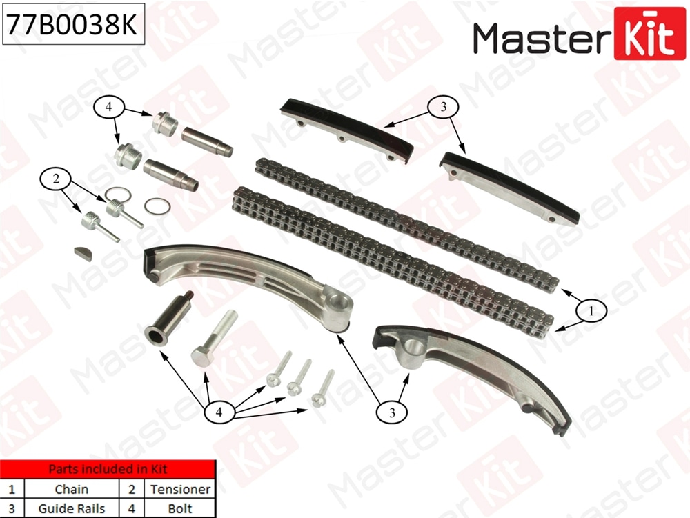 MASTERKIT 77B0038K Комплект цепи ГРМ Opel Vectra 2.0Di-2.2DTi Y22DTR 96-05 (без звездочек)