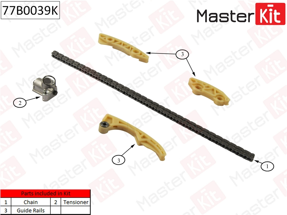 MASTERKIT 77B0039K Комплект цепи ГРМ Opel Vectra C/Astra G 2.2i 16V Z22SE 02-11 (без звездочек)