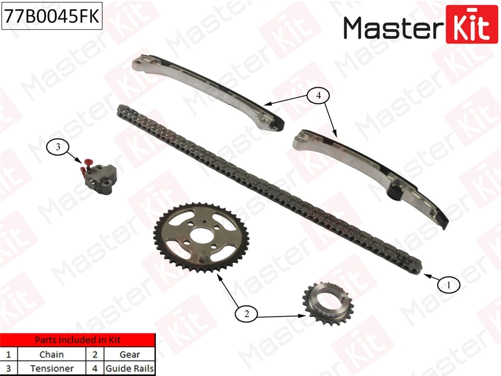 MASTERKIT 77B0045FK Комплект цепи ГРМ TOYOTA COROLLA 1.4i-1.6i-1.8 06-10 co звездочками