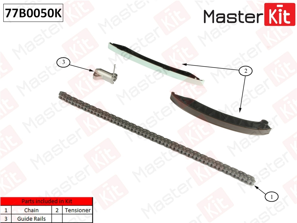 MASTERKIT 77B0050K Комплект цепи ГРМ Renault Laguna 2.0dCi M9R 05- (без звездочек)