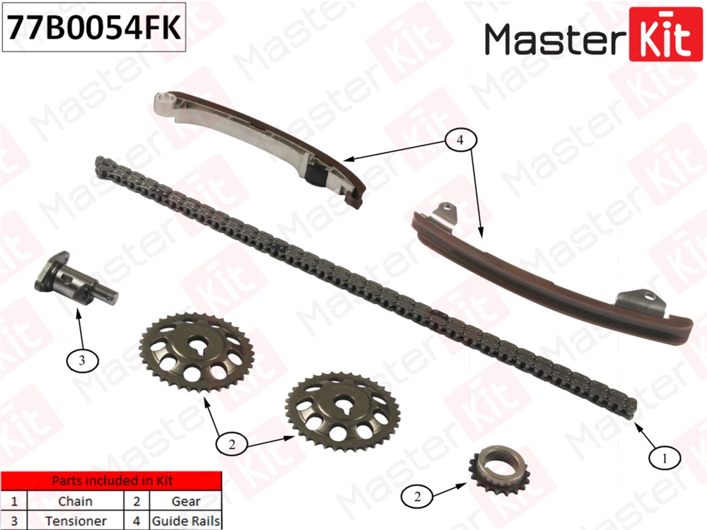MASTERKIT 77B0054FK Комплект цепи ГРМ Toyota Corolla E12 1ZZ-FE/2ZZ-GE 01-07