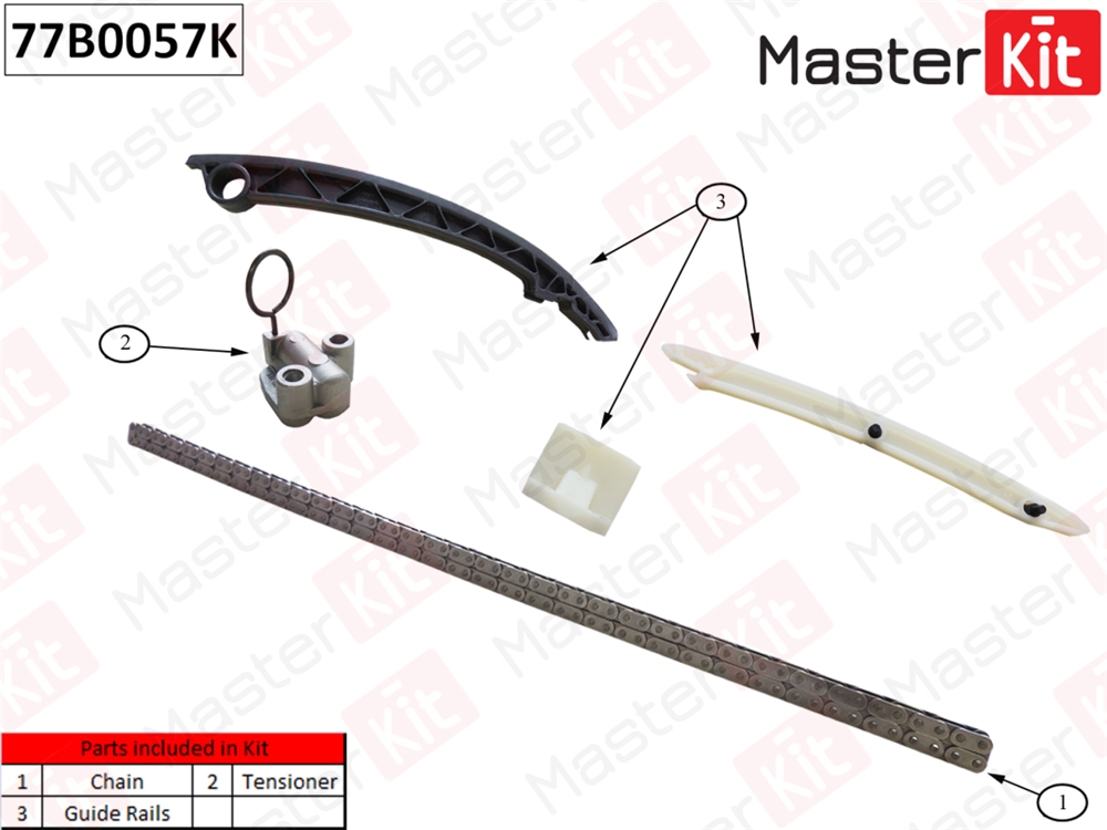 MASTERKIT 77B0057K Комплект цепи ГРМ Opel Astra/Combo/Corsa/Meriva/Tigra 1.4i Z14XEP 04-11 (без звездочек)