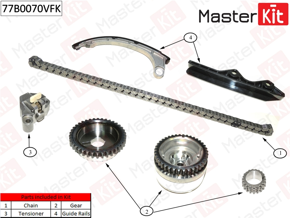 MASTERKIT 77B0070VFK Комплект цепи ГРМ NISSAN Micra III/Note E11C G10/12DE/CR14DE 1.2i-1.4i 03-12 (VVT)