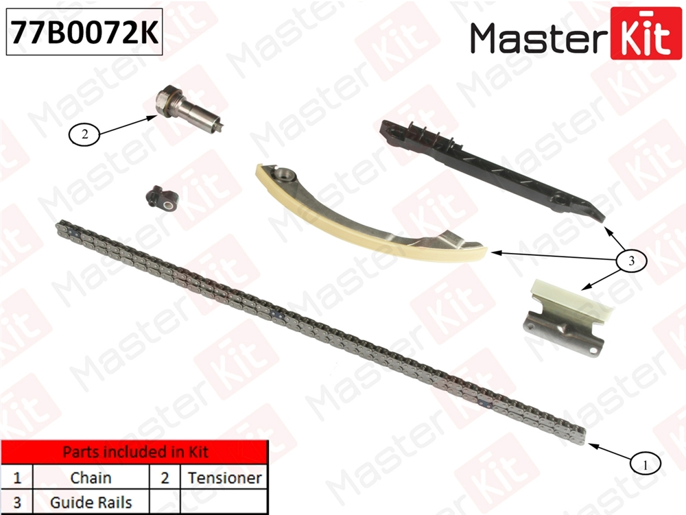 MASTERKIT 77B0072K Комплект цепи ГРМ OPEL VECTRA 2.2I 16V Z22YH 03- без звездочек