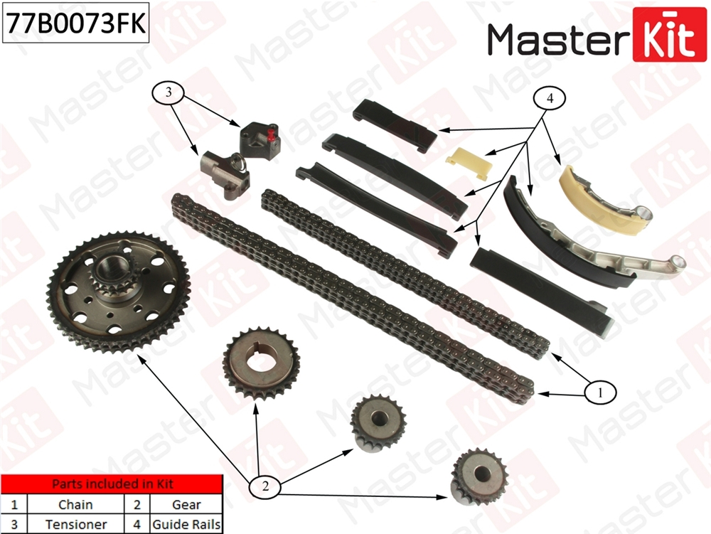 MASTERKIT 77B0073FK Комплект цепи ГРМ NISSAN NAVARA YD25DDTi 02-08 со звездочками