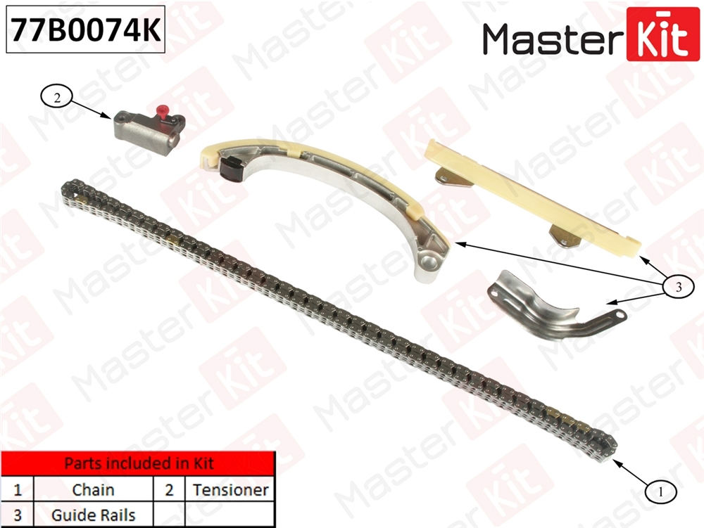 MASTERKIT 77B0074K Комплект цепи ГРМ Toyota YARIS 2SZ-FE 99-05 (без звездочек)