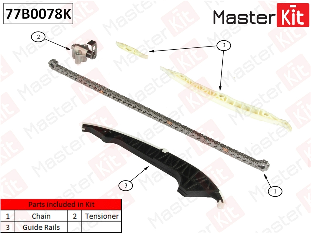 MASTERKIT 77B0078K Комплект цепи ГРМ AUDI 1.8TFSI CABA/CDHA 07-12 без звездочек