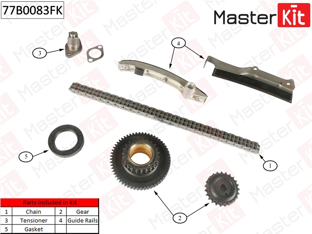 MASTERKIT 77B0083FK Комплект цепи ГРМ MITSUBISHI PAJERO II 2.8TD 4M40-T 94- co звездочками