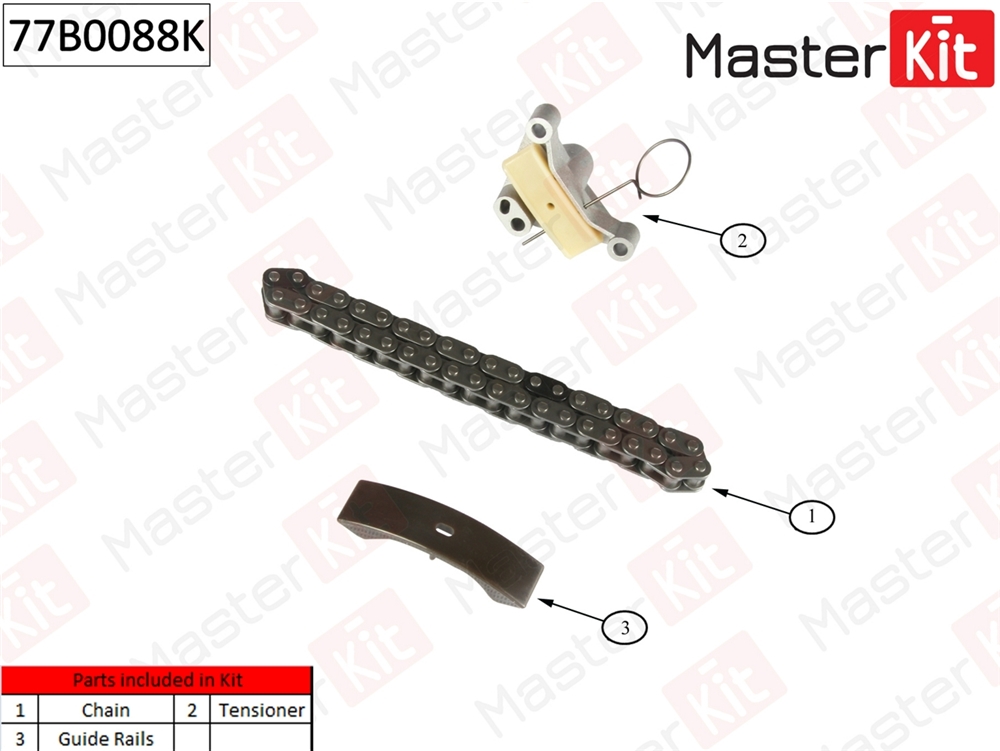 MASTERKIT 77B0088K Комплект цепи ГРМ FORD FOCUS/MONDEO 2.0HDi/TDCi 02- без звездочек