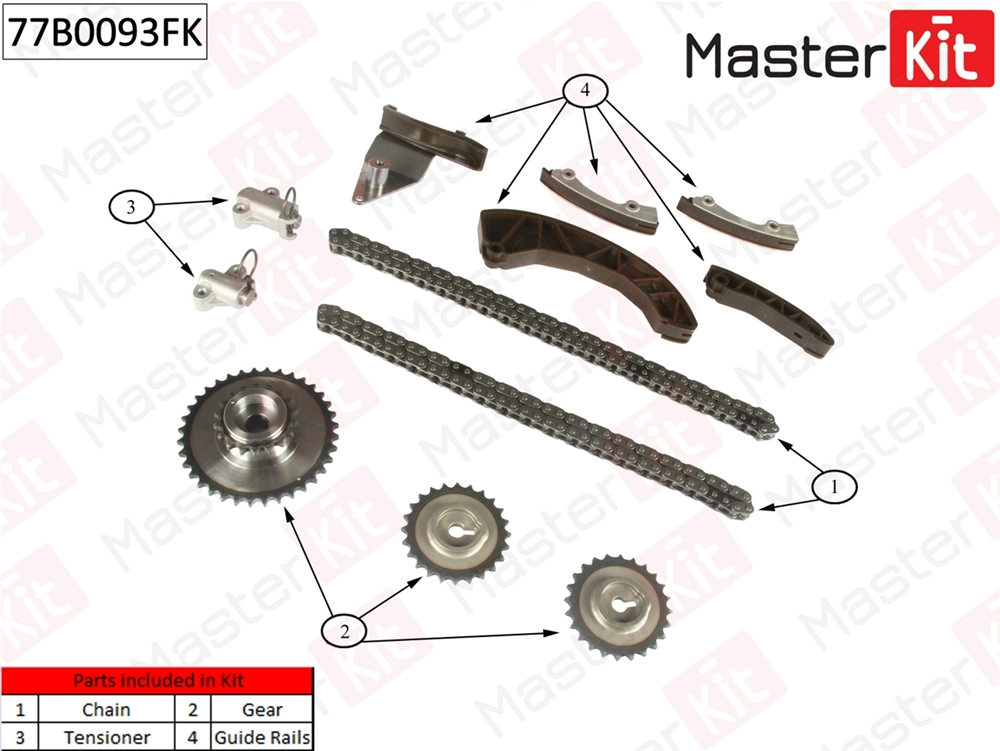 MASTERKIT 77B0093FK Комплект цепи ГРМ Hyundai/Kia Getz,Cee d/Rio/i30/D3FA/D4FA/D4FB 05-12